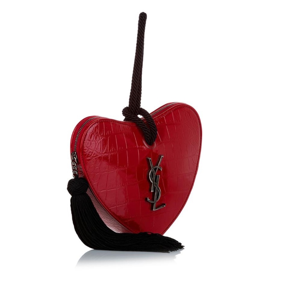 Authentic YSL Heart Tassel Clutch Crocodile Embossed Leather